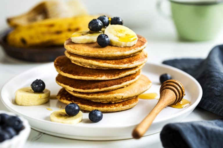 pancake stack with banana honey (1)